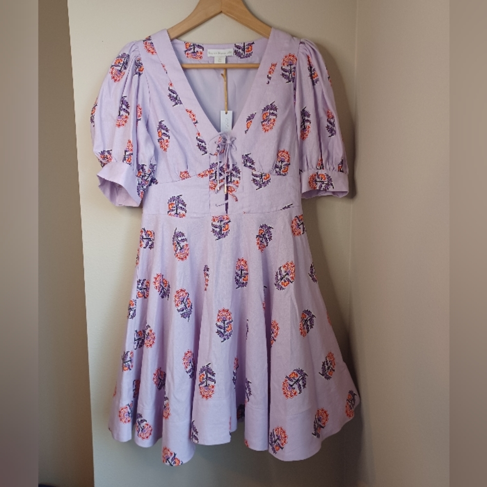 NWT House of Harlow 1960 Lavender Floral Lace-up Mini Dress